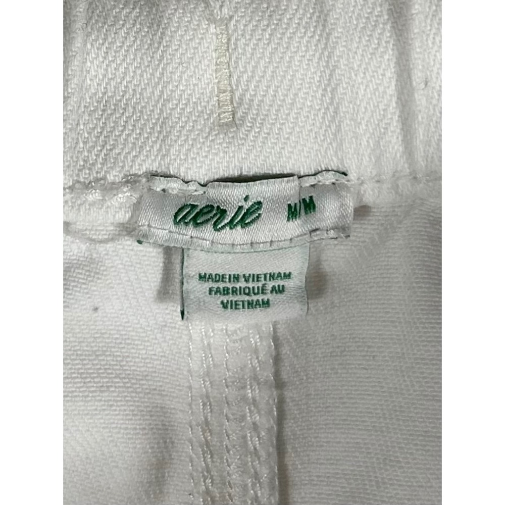 Aerie Womens White Distressed Denim Shorts Elastic Waist Rope Drawstring Size M - Picture 6 of 9